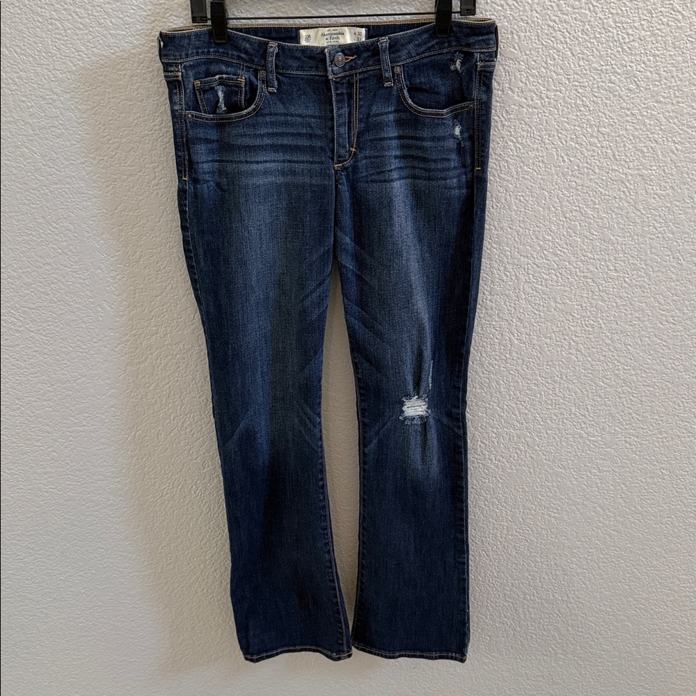 Abercrombie & Fitch Distressed Bootcut Jeans Blue Denim Size 10R 30x32